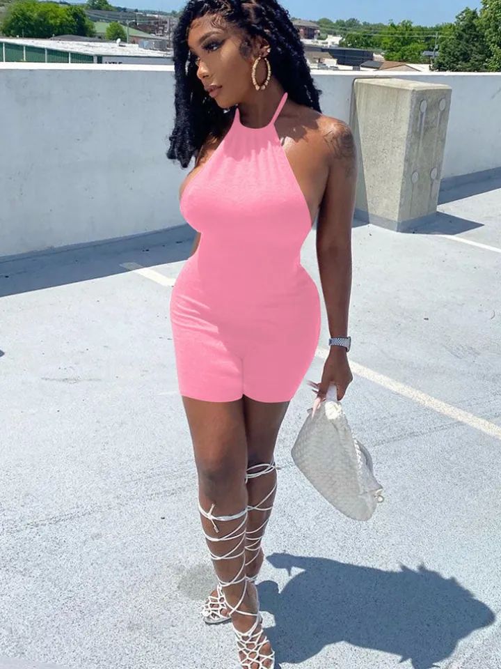 Sleeveless Backless Halter Bodycon Romper