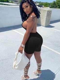 Sleeveless Backless Halter Bodycon Romper