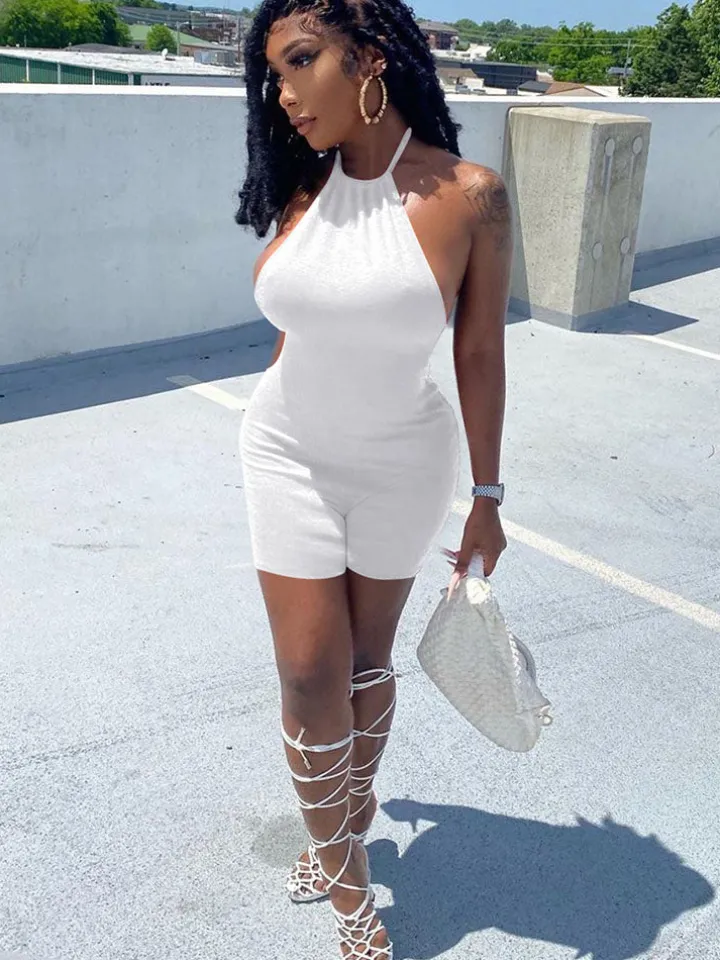 Sleeveless Backless Halter Bodycon Romper