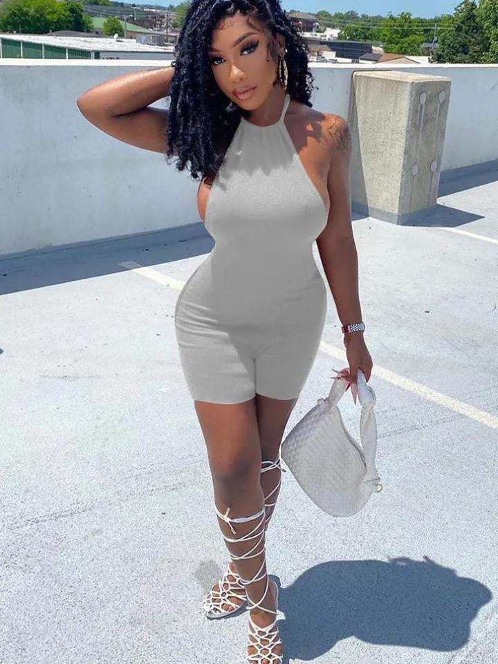 Sleeveless Backless Halter Bodycon Romper