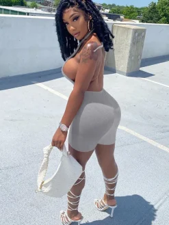 Sleeveless Backless Halter Bodycon Romper