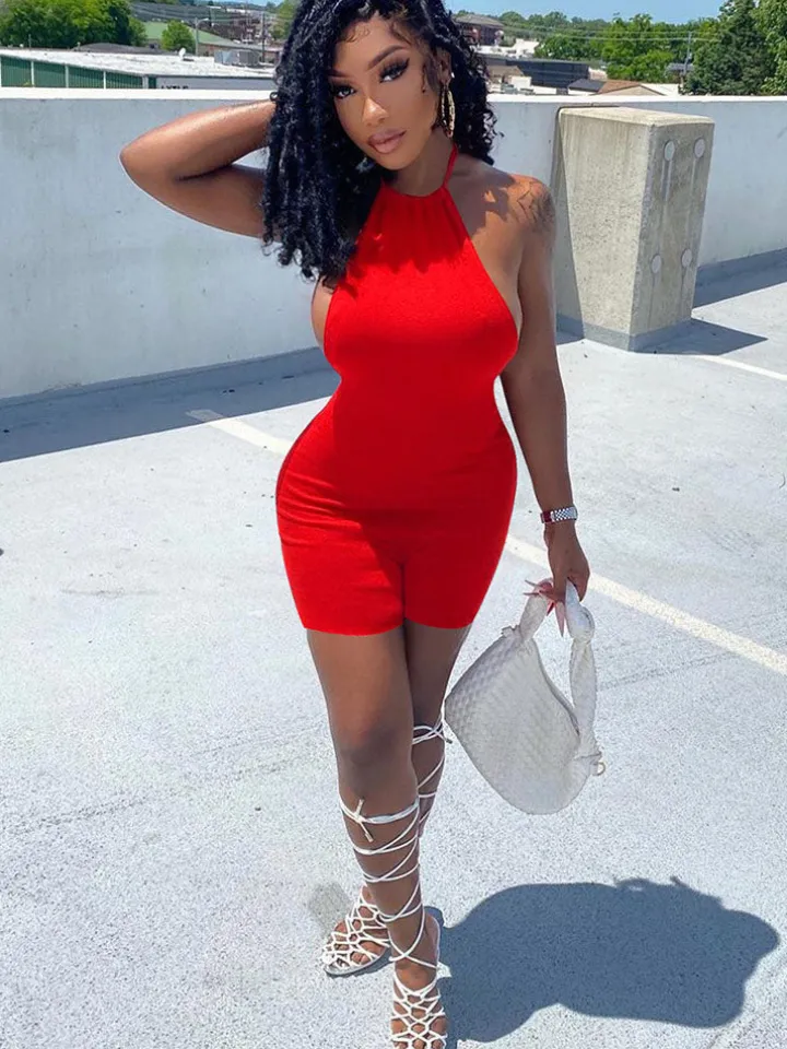 Sleeveless Backless Halter Bodycon Romper