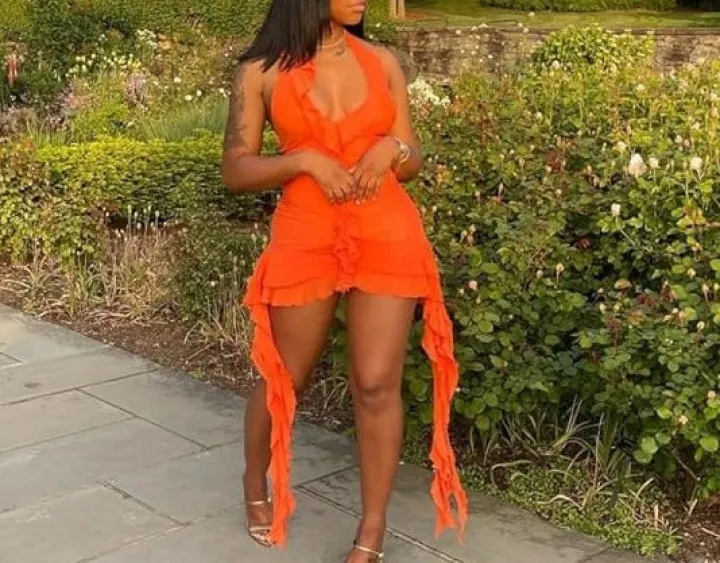 Sleeveless Backless Tassel Ruched Ruffle Mini Dress