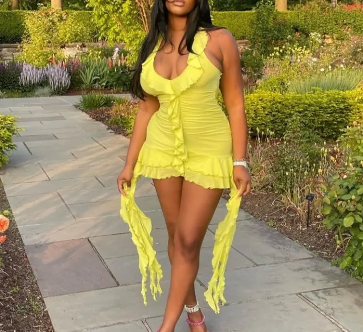 Sleeveless Backless Tassel Ruched Ruffle Mini Dress