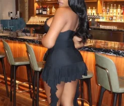 Sleeveless Backless Tassel Ruched Ruffle Mini Dress