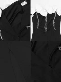 Sleeveless Bowknot Crystal Chain Slit Maxi Dress