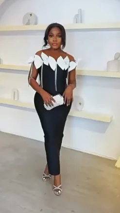 Sleeveless Bowknot Crystal Chain Slit Maxi Dress