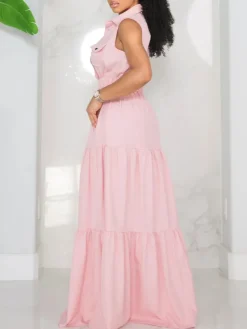 Sleeveless Collared Button Front Flowy Dress