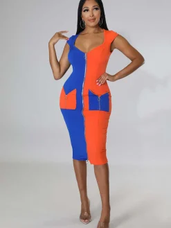 Sleeveless Color Block Bodycon Midi Dress