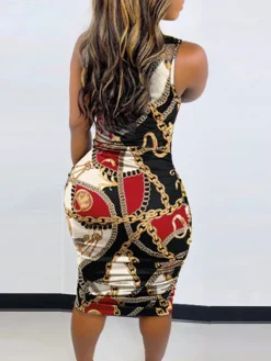 Sleeveless Color Block Bodycon Midi Dress