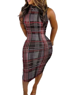 Sleeveless Color Block Bodycon Midi Dress