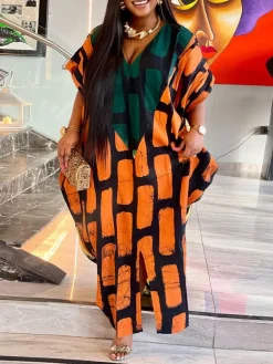 Sleeveless Color Block Split Loose Dress