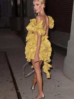 Sleeveless Crimping Backless Asymmetrical Mini Dress