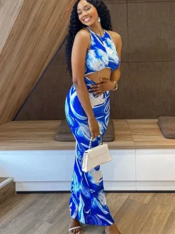 Sleeveless Crisscross Cut Out Maxi Dress