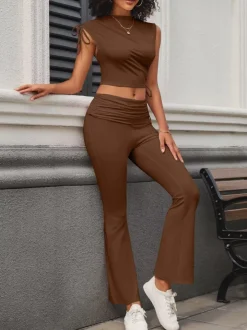 Sleeveless Crop Top Pants Sets