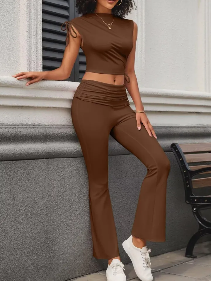 Sleeveless Crop Top Pants Sets