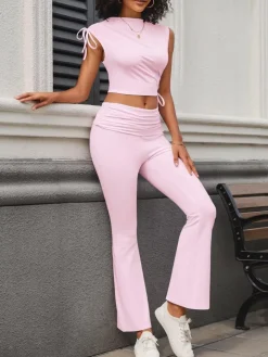 Sleeveless Crop Top Pants Sets