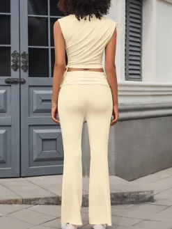 Sleeveless Crop Top Pants Sets