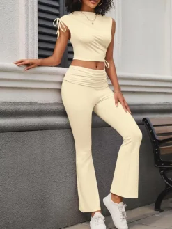 Sleeveless Crop Top Pants Sets