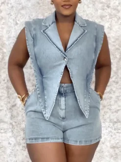 Sleeveless Elastic Waist Denim Romper