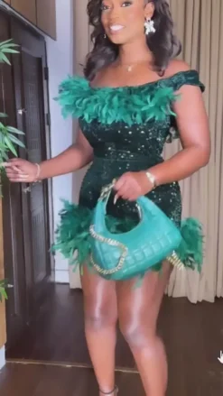 Sleeveless Feathers Sequin Party Mini Dress