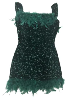 Sleeveless Feathers Sequin Party Mini Dress
