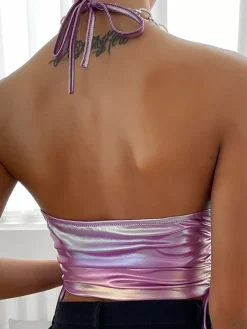 Sleeveless Halter Neck Drawstring Top