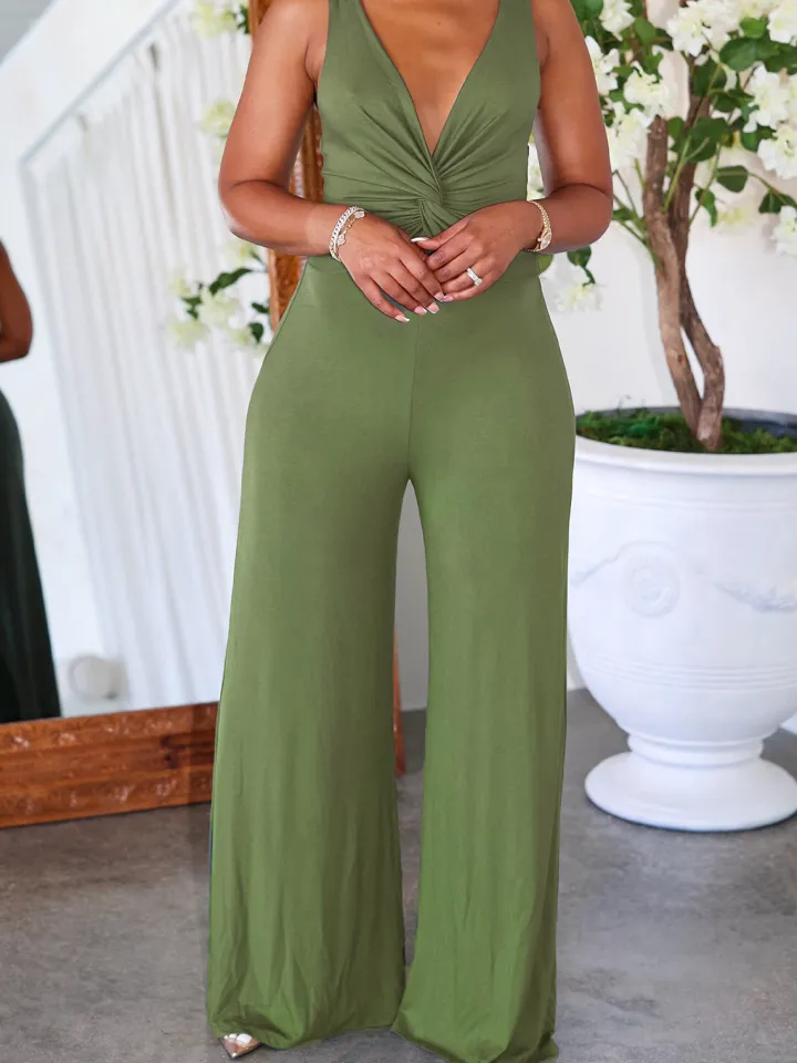 Sleeveless Knotted V-Neck Casual Jumpsuit