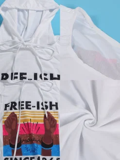 Sleeveless Letter Printed Bodycon Hooded Top