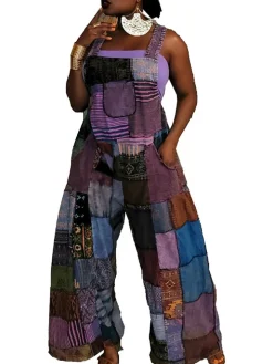 Sleeveless Plaid Print Overalls Jumpsuit