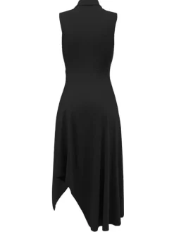 Sleeveless Polo Collar Cinched Waist Swing Dress