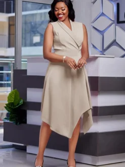 Sleeveless Polo Collar Cinched Waist Swing Dress