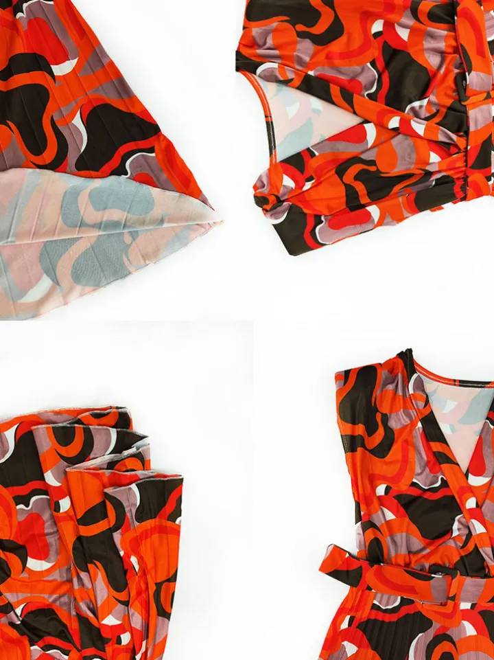 Sleeveless Printed Pleated Bodycon Maxi Dress