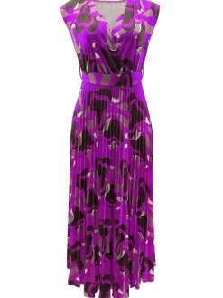 Sleeveless Printed Pleated Bodycon Maxi Dress
