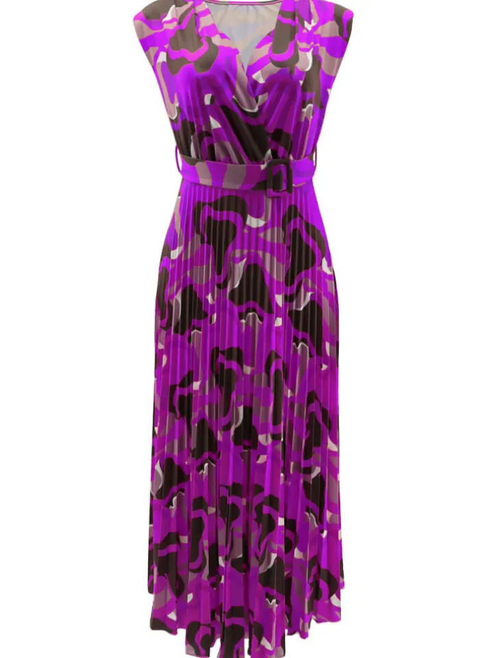 Sleeveless Printed Pleated Bodycon Maxi Dress