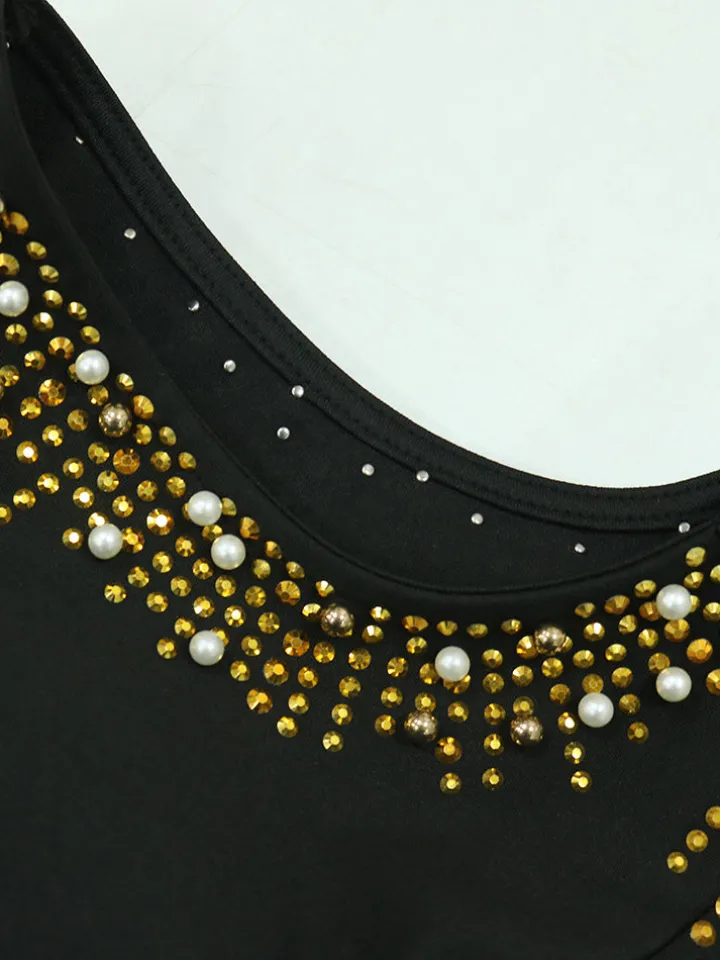 Sleeveless Rhinestone Fringe Hem Maxi Dress