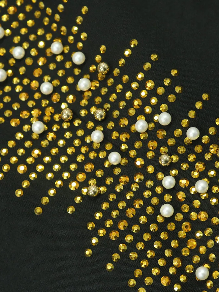 Sleeveless Rhinestone Fringe Hem Maxi Dress