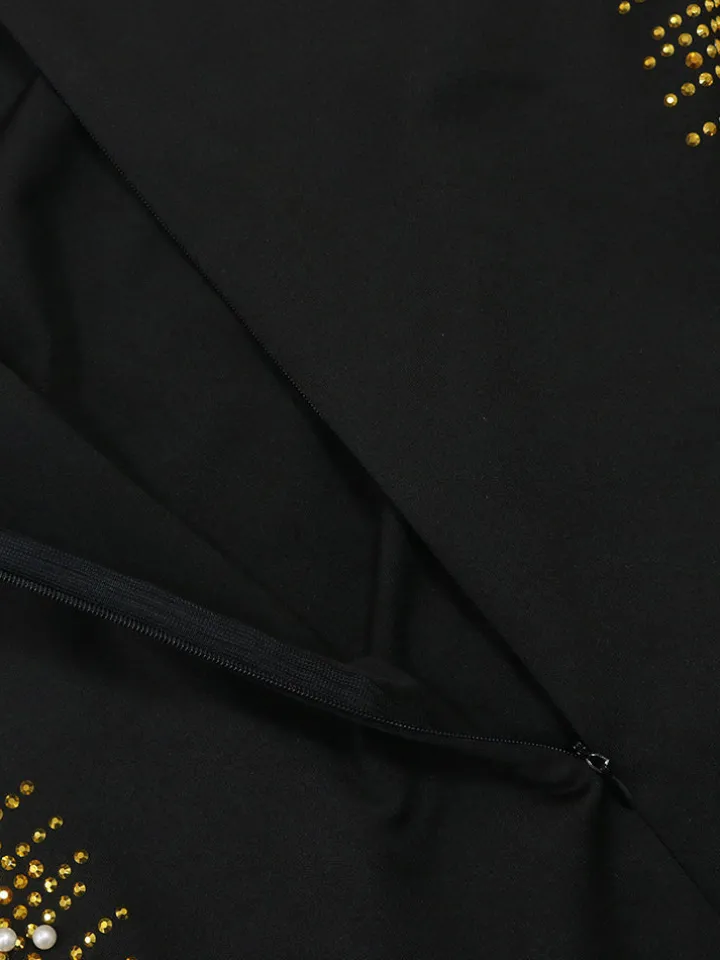 Sleeveless Rhinestone Fringe Hem Maxi Dress