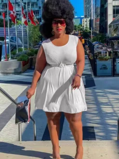 Sleeveless Round Neck Solid Mini Dress