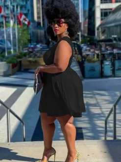 Sleeveless Round Neck Solid Mini Dress