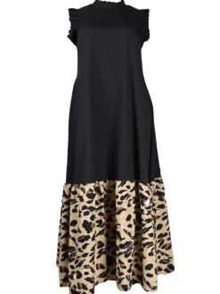 Sleeveless Ruffle Leopard Patchwork Maxi Dress