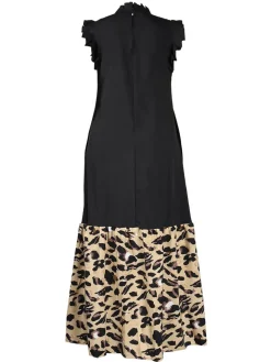 Sleeveless Ruffle Leopard Patchwork Maxi Dress