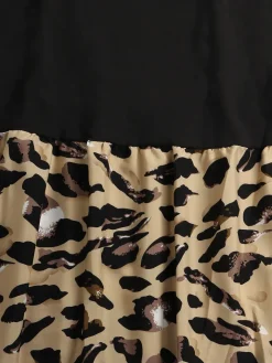 Sleeveless Ruffle Leopard Patchwork Maxi Dress