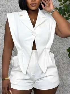 Sleeveless Solid Color Asymmetrical Romper