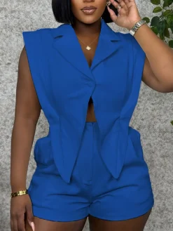 Sleeveless Solid Color Asymmetrical Romper