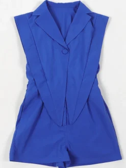 Sleeveless Solid Color Asymmetrical Romper