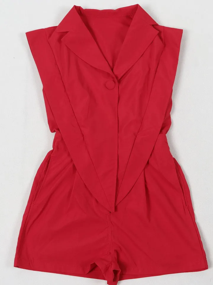 Sleeveless Solid Color Asymmetrical Romper
