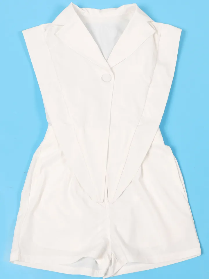 Sleeveless Solid Color Asymmetrical Romper