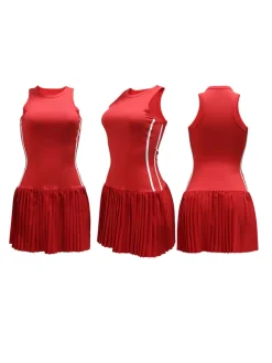 Sleeveless Sporty Striped Pleated Mini Dress