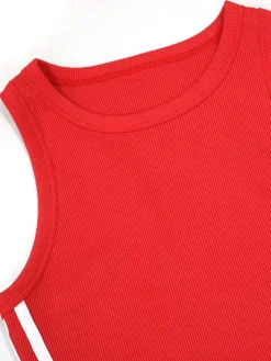 Sleeveless Sporty Striped Pleated Mini Dress